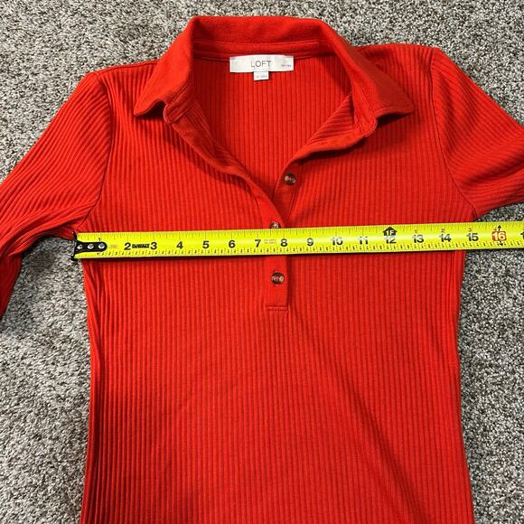 LOFT Women's Ribbed Polo Shirt Petite Size SP In Red - Picture 7 of 10